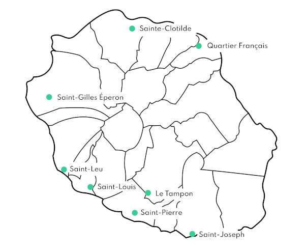 La-Reunion Carte répertoriant les clubs de La Réunion